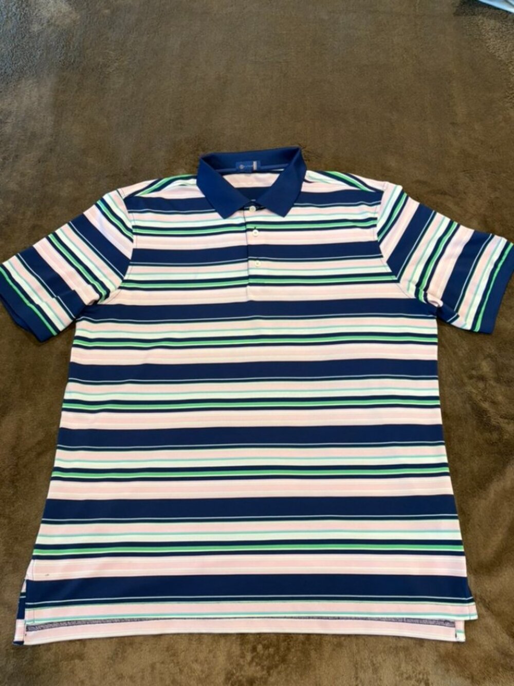 Stitch Golf Bonesman Polo Shirt Mens Large Pink Blue Green Striped Performance L